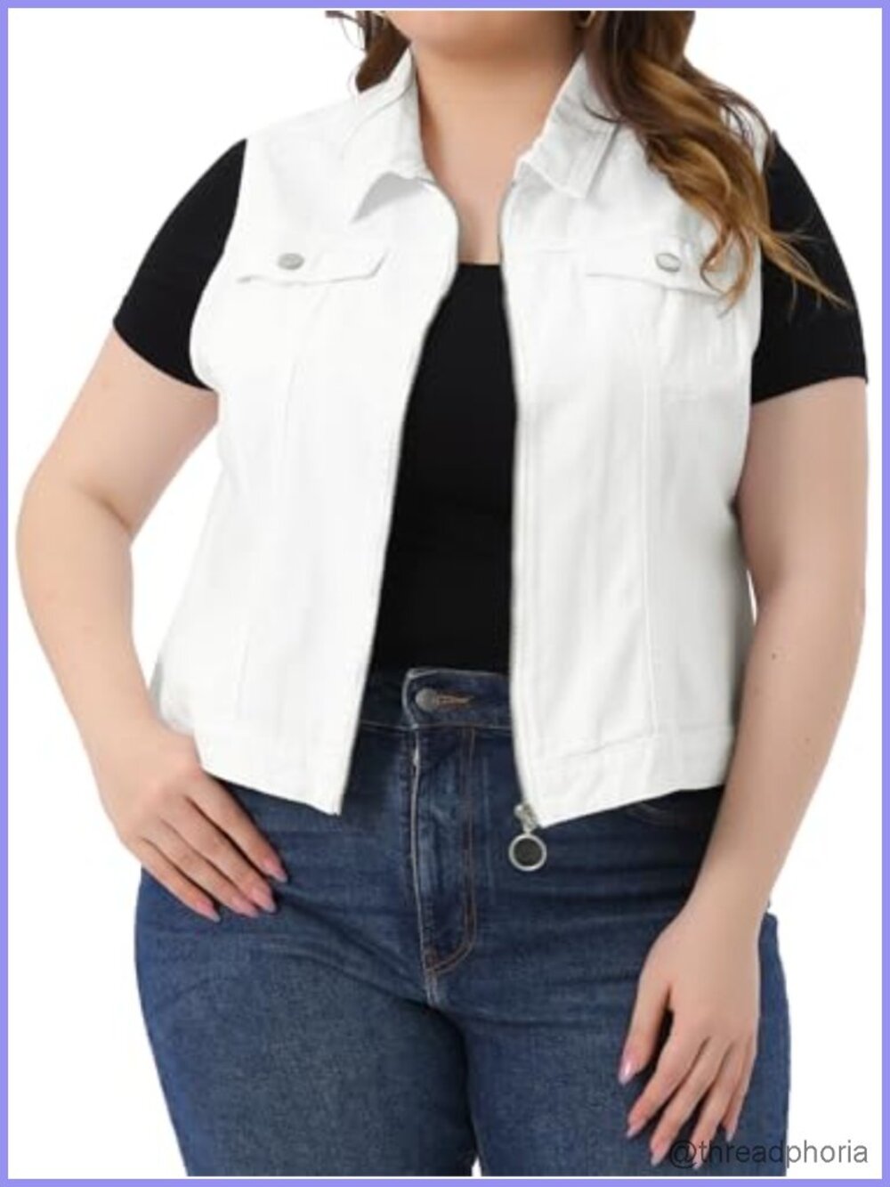 Plus Size Denim Vest Women Sleeveless Zip Up Button Down Waistcoat Jacket